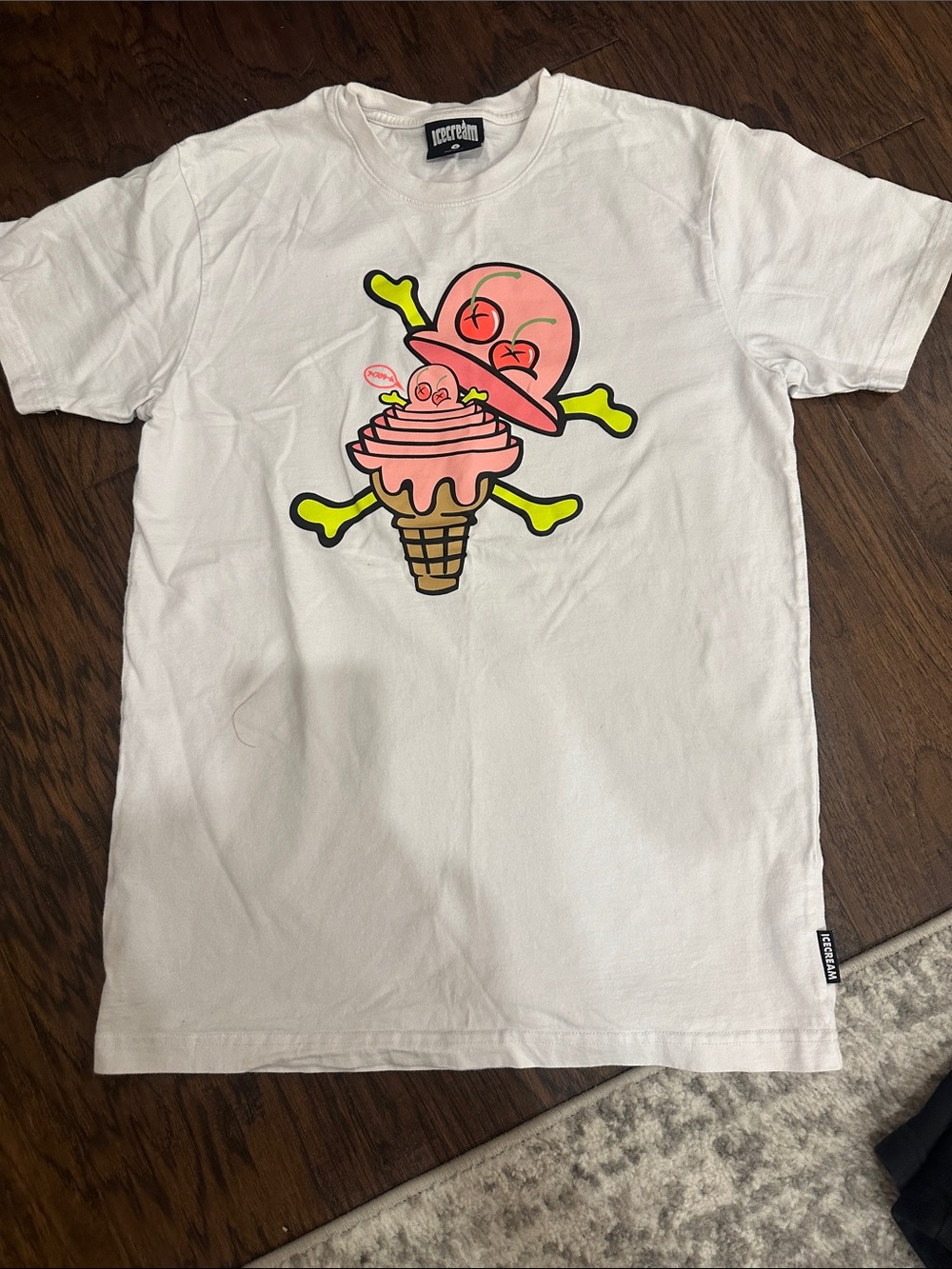 Icecream White Tee with Pink Skull Ice Cream Graphic